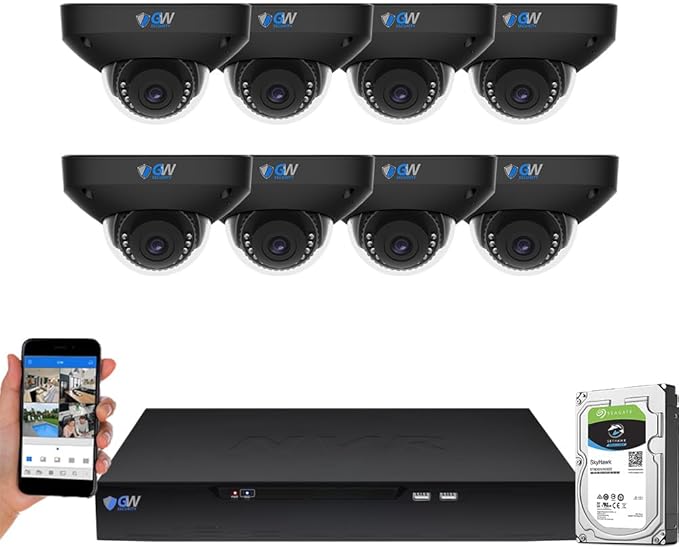 GW Security 8 Channel NVR UltraHD 4K Face Recognition NDAA & TAA Compliant Security Camera System with 8 x 8MP Waterproof 130° Wide Angle PoE Dome Cameras, 10 Smart AI Functions