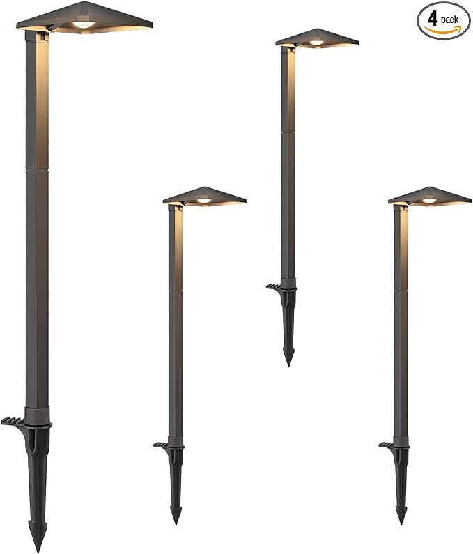 EDISHINE Pyramid Low Voltage Landscape Lighting, 3W 230LM 3000K 50,000 Hrs Waterproof LED Pathway Lights Wired, 12V Electric Outdoor Landscpae Path Light with Connectors, Aluminum Housing