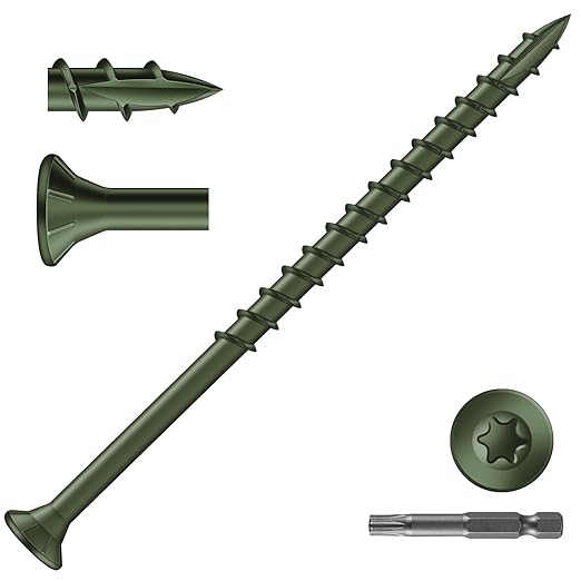 #10 x 3-1/2" Deck Screws (51Pcs) 1lb. Exterior Wood Screws. Carbon Steel, Green, Flat Head, Rust Resistant epoxy Coated, with T25 Star Bit