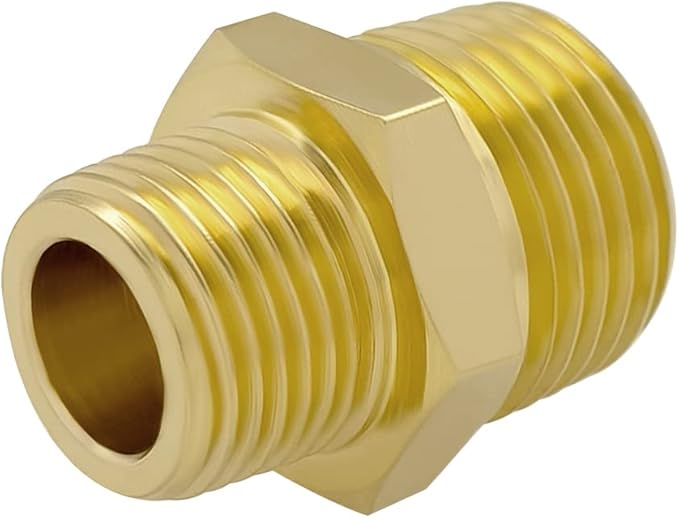 Hooshing 2PCS Brass Reducing Nipple 1/2" NPT to 3/8" NPT Male Thread Reducer Adapter Pipe Fitting