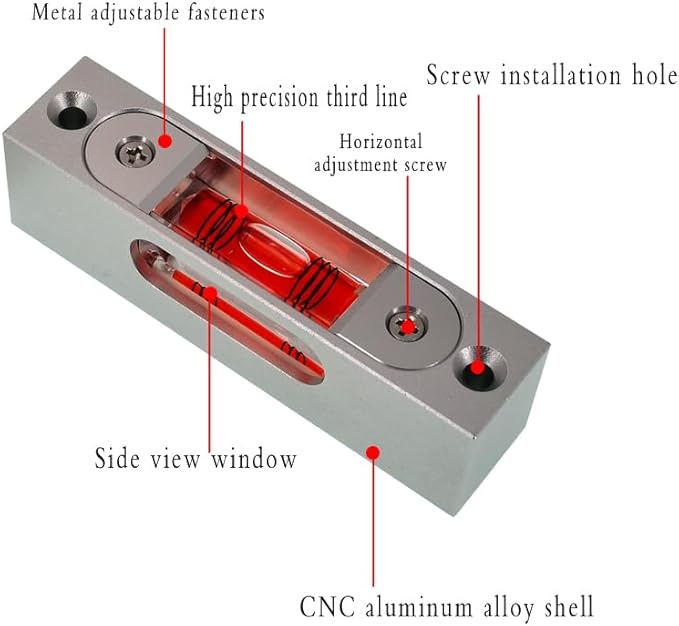 Bar type high-precision level, high-precision aluminum alloy metal adjustable level, bubble square bar type luminous magnetic multi specification ruler (90x21x25mm)