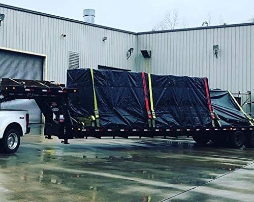 Mytee Products 18' x 27' Black Lumber Tarp for Heavy Duty Truck Cargo - 18 Oz Vinyl Flatbed Tarps with 5' Drop - Waterproof Tarp for Trailers to Protect Cargo from Wind, Rain, Snow and Sun