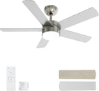 42 Inch Brushed Nickel Ceiling Fans with Lights,Ceiling Fan with Remote Control,Reversible DC Motor,3 CCT 6-Speed,Noiseless Ceiling Fan for Bedroom,Living Room,Dining Room,ETL Listed
