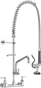 IMLEZON Commercial Faucet, Wall Mount Sink Faucet 8 Inch Center 47 Inch Commercial Kitchen Faucet with Pre-Rinse Sprayer and 12 Inch Swivel Spout