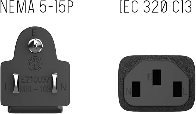 CableLeader 8ft 18 AWG Universal Power Cord IEC320 C13 to NEMA 5-15P, Extension Power Cord, Compatible with Computers, Monitors, Printers & TVs, Black