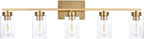 5 Light Bathroom Vanity Light Fixtures, Brushed Brass Modern Wall Lights with Clear Glass Shade, Vintage Wall Sconce Lighting for Living Room, Mirror, Bedroom, Hallway (Gold, 5-Lights)