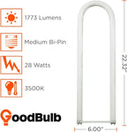 GoodBulb 28 Watt 6 Inch T8 Fluorescent U-Bend Light Bulb 3500K Neutral White Light Medium Bi-Pin Base High Output 1773 Lumens 28W 10000 Life Hours 80 CRI Pack of 10 Bulbs