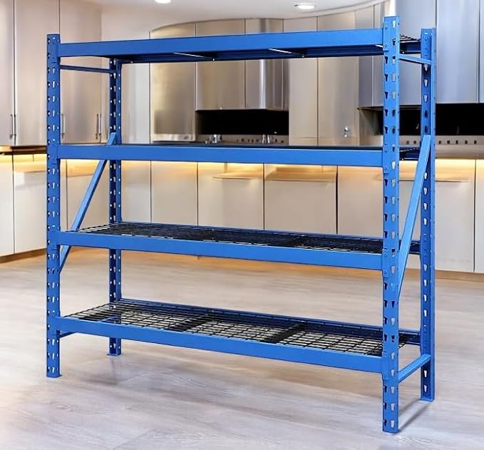 Heavy Duty Member Mark 4-Shelf Industrial Storage Rack, 77" W x 24" D x 72" H (Blue, 1 Pack)