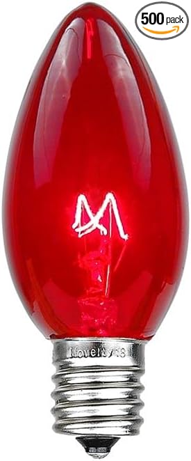 Novelty Lights 500 Case C7 Outdoor Christmas Replacement Bulbs, Red, C7/E12 Candelabra Base, 5 Watt, 500 Bulbs