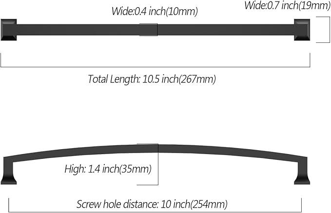 Asidrama 10 Pack 10 Inch(254mm) Matte Black Kitchen Cabinet Handles, Cabinet Pulls Kitchen Cabinet Hardware for Cupboard Drawer Pulls