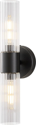 Bathroom Light Fixtures 2-Light, Modern Vanity Light for Bathroom, Wall Sconce, Bath Light with Glass Rods Shades for Mirror Bedroom Hallway (Black)