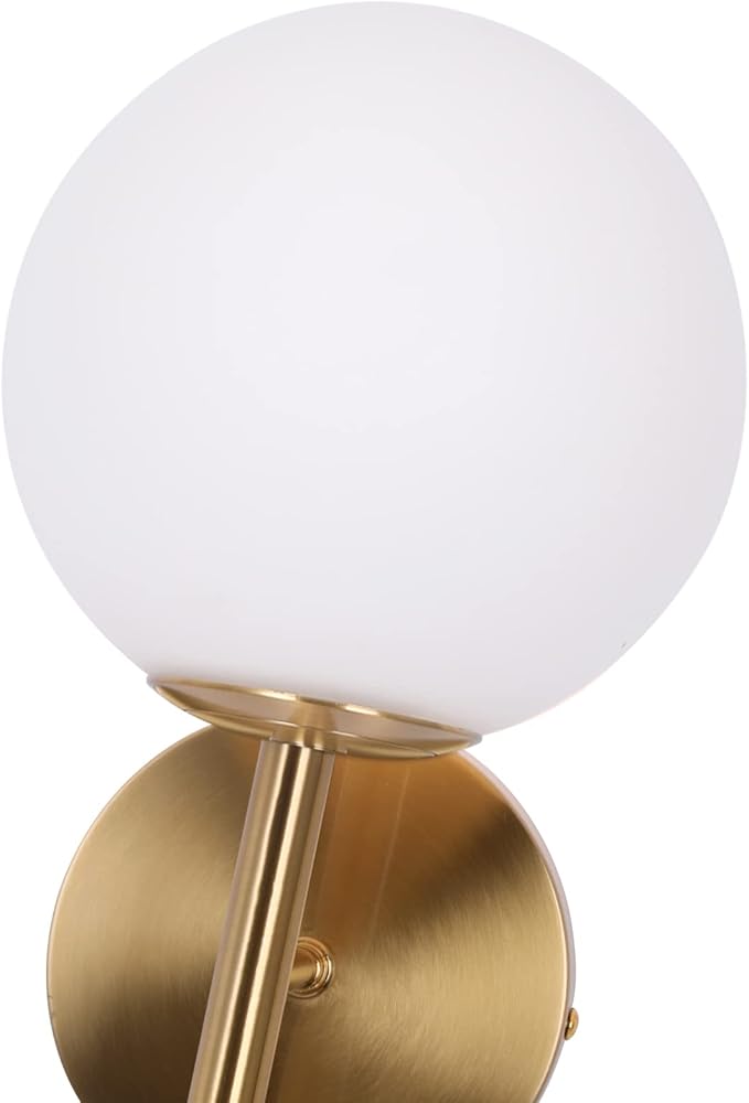 SeeU Brass Wall Sconces Mid Century Style Set of 2,Gold Wall Lamp Fixture,Vanity Light Fixture Wall Lamp with Milky Frosted Globe