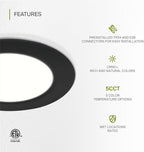 ASD Flat Trim Retrofit LED Recessed Lighting 6 Inch | Ultra Thin Black 12W 971LM Wet Rated Dimmable Downlights | 2700K-5000K Adjustable LED Recessed Light Fixtures | Disk Can Lights, ETL 24 Pack