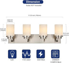 TODOLUZ Bathroom Vanity Light Fixture Over Mirror with Brushed Nickel, Modern 4-Lights Wall Sconces Lighting for Bedroom Living Room Opal White Glass Shades