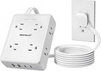 Surge Protector Flat Extension Cord Power Strip 6Ft, 8 Outlets with 4USB Ports (2 USB-C), 1350 Joules Protection, Ideal for Office, Home, White