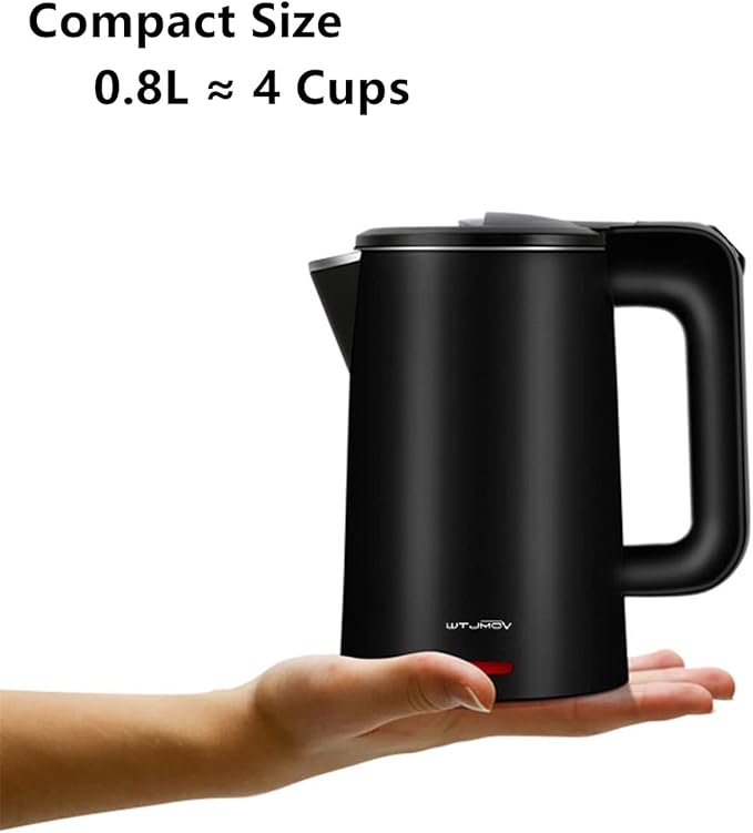 0.8L Electric Kettle Stainless Steel, 800 Watts Small Electric Kettle 27 Ounce Fast Boil Auto Shut-off, Portable Water Boiler for Small Kitchen, Business Trip and More