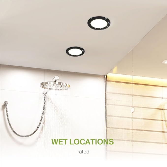 ASD Flat Trim Retrofit LED Recessed Lighting 6 Inch | Ultra Thin Black 12W 971LM Wet Rated Dimmable Downlights | 2700K-5000K Adjustable LED Recessed Light Fixtures | Disk Can Lights, ETL 12 Pack