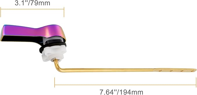 Hibbent Universal Metal Front Mount Toilet Handle Replacement Kit, Brass Toilet Flush Tank Lever with Stainless Steel Flapper Chains for Most Toilets, Rainbow Finish