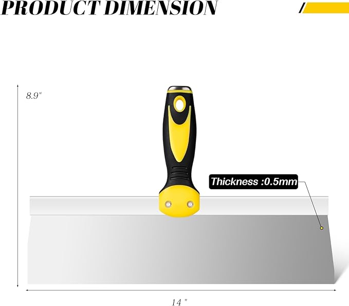 Mister Rui Taping Knife, 14 Inch Stainless Steel Drywall Tools, Soft Grip Handle, Spackle Knife, Taping Tools for Effortless Drywall Repairs & Finishing Touches
