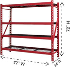Heavy Duty Member Mark 4-Shelf Industrial Storage Rack, 77" W x 24" D x 72" H (Red, 1 Pack)