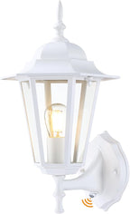 GRUENLICH Dusk to Dawn Outdoor Wall Sconce, Exterior Front Porch Lighting with Clear Glass, White Aluminum Outside Coach Light for Patio Doorway Garage, 1 Pack