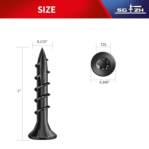 #8 x 1 Inch Deck Screws (215Pcs) 1lb. Exterior Wood Screws. Carbon Steel, Black, Flat Head, Rust Resistant epoxy Coated, with T25 Star Bit