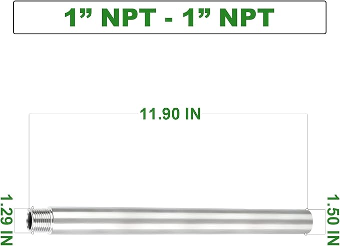 TAISHER 1PCS Stainless Steel Pipe Fittings, 1" NPT Male x 1" NPT Female Threaded, 12" Length Nipple Cast Pipe