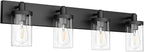 Aipsun Bathroom Vanity Light Farmhouse 4 Light Matte Black Vanity Lighting Fixtures with Clear Glass Shade(Exclude Bulb)