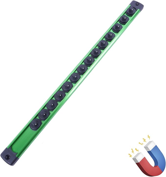 Magnetic Socket Holder Organizer Set:1/4-Inch Drive Socket Trays Socket, 360° Swivel 14 Clips Socket Holder Kit, For Automotive Mechanic Garage (Green)