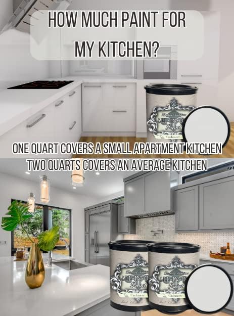 ALL-IN-ONE Paint, Durable cabinet and furniture paint. Built in primer and top coat, no sanding needed. Includes our 30 featured color card - Abbey (warm gray), Quart