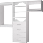 ROOMTEC Modular Closet System, 72" Wall Mounted Closet Organizer with Hanging Rods and Drawers, Modern Wooden Tower for Walk-In Closets, Wardrobe Storage Kit, White