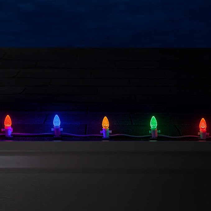 Wintergreen Lighting 25 Pack OptiCore C7 LED Christmas Light Bulbs - Replacement LED Christmas Lights Heavy Duty Premium Outdoor Christmas Lights, E12 Base (Multicolor Faceted)