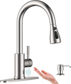 APPASO Touchless Kitchen Faucet with Pull-Down Sprayer, Kitchen Sink Faucet Touchless Brushed Nickel, Single Handle Hands-Free Motion Sensor Faucets Suitable for 1 or 4-Hole Sink, Stainless Steel