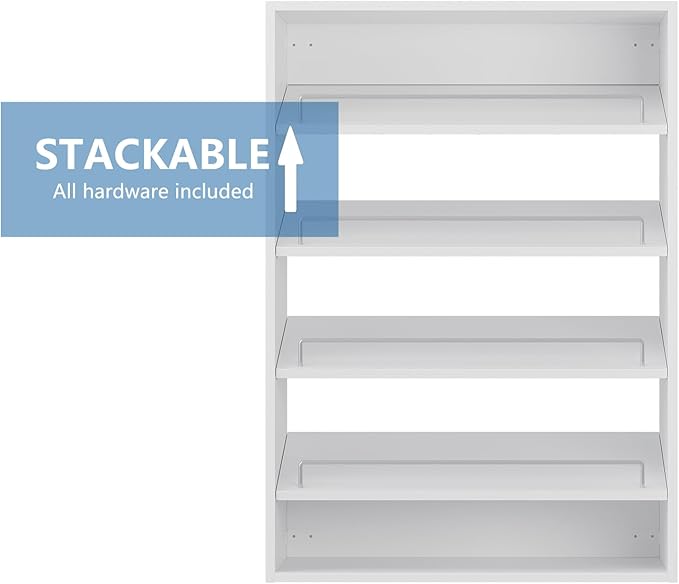 Shoe Shelf Short Tower Closet Unit, Modular Closet System, Wood Closet System Organizer with Storage for Walk In Closets, Clothing Rack for Hanging Clothes, Bedroom, White, 19.5"W