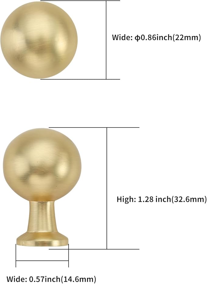 10 Pack 1-1/2 Inch Brushed Gold Cabinet Knobs - Round Drawer Knobs for Kitchen & Dresser Drawers