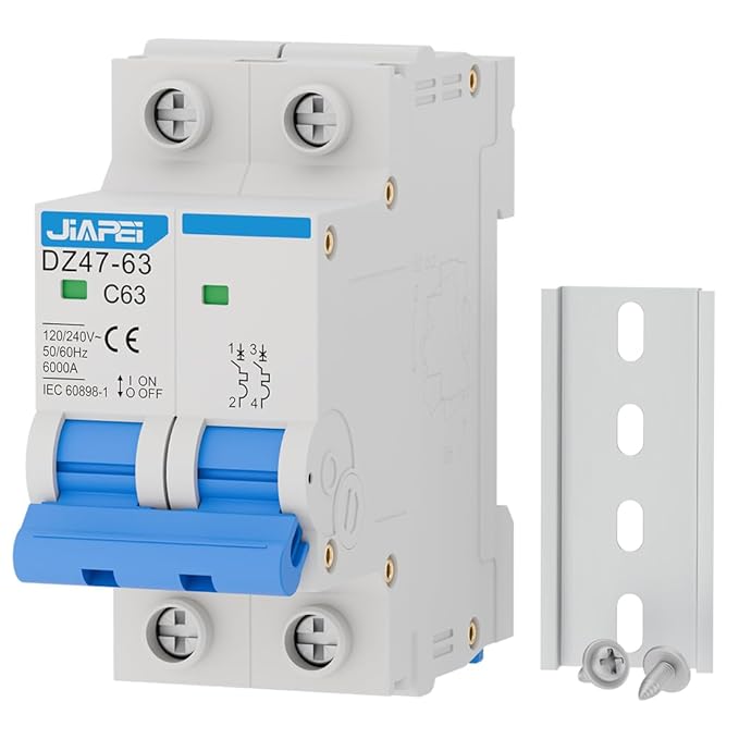 AC Miniature Circuit Breaker, 120V/240V 2 Pole 63 Amp DIN Rail Mount Circuit Breaker, MCB C63 Solar AC Disconnect Switch,Thermal Magnetic Trip
