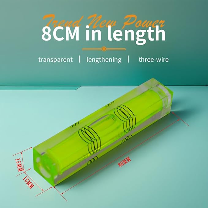 High precision mini bubble, double line small level bubble, three line flat ball level, household ruler can be turned 180 degrees (Non-magnetic, 80 * 15 * 15mm（4PCS))