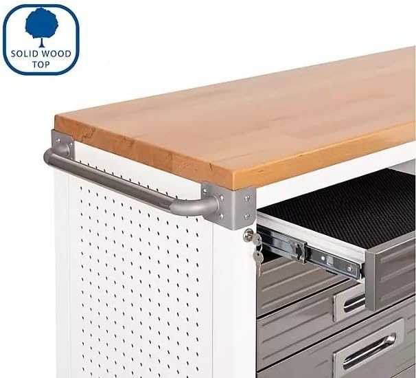 Heavy Duty 8-Piece Steel Garage Cabinet Storage Set with Rolling Workbench, 12 Feet Wide (White)