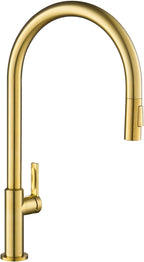 KRAUS Oletto High-Arc Single Handle Pull-Down Kitchen Faucet in Brushed Brass, KPF-2821BB