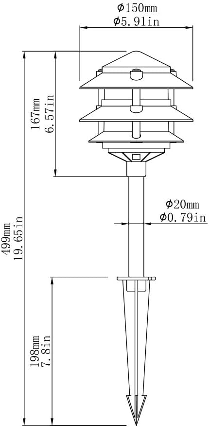 Lumina Lighting® Low Voltage Landscape Lighting Cast-Aluminum Pagoda Path and Area Light Warm White 4W G4 LED Bulb and ABS Ground Stake Included for Yard Walkway Lawn PAL0103-BkLED6 (Black,6-Pack)