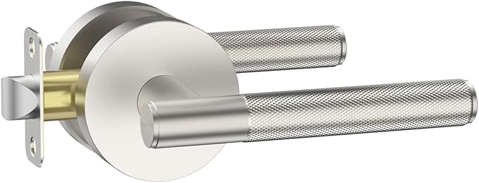 Asidrama 1 Pack Passage Brushed Nickel Door Handles, Door Lever with Door Knobs Indoor for Bedroom or Bathroom, Heavy Duty Door Handles Interior with Locks for Left Right Sided Doors