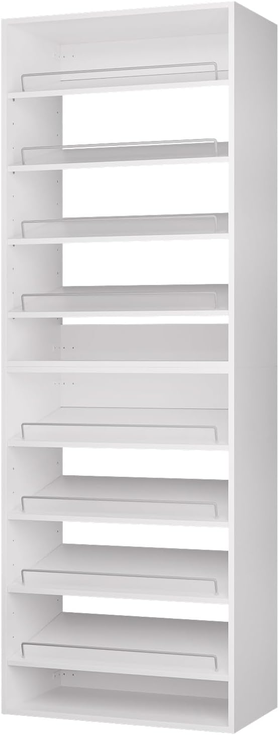ROOMTEC Modular Closet System, 19.5" Shoe Shelf Closet Tower Wall-Mounted Closet Organizer, Wooden Tower for Walk-In Closets, Wardrobe Storage Kit, White