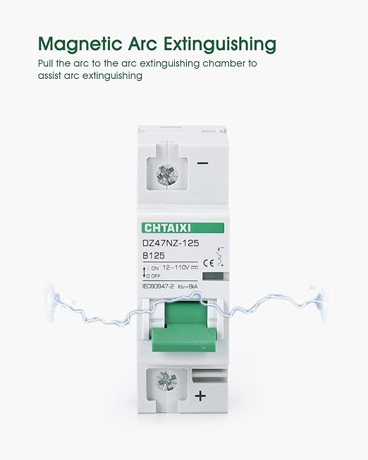 12V-110V DC Miniature Circuit Breaker, 100 Amp 1 Pole Battery Breaker Protector for Solar PV System and RV, Thermal Magnetic Trip, DIN Rail Mount, High Current DC Disconnect Switch MCB 1P B100