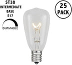 Novelty Lights Incandescent ST38 Edison Replacement Bulbs - Outdoor Individual Bulbs for Events, Holiday Parties, Patios, and More - E17/C9 Intermediate Base, 7 Watt Lights (Clear, 25 Pack)