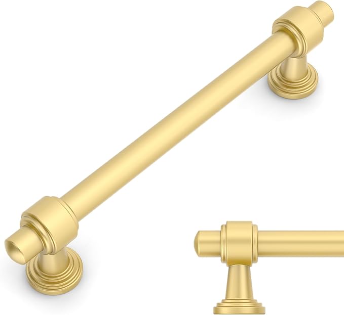 Amerdeco 10 Pack Brushed Gold Cabinet Pulls 5 Inch(128mm) Hole Center Drawer Pulls Cabinet Hardware Kitchen Cabinet Handles for Bathroom Dresser Pulls ZH0069