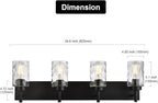 BONLICHT 4 Light Wall Vanity Bathroom Lights with Clear Hammered Glass in Black Finish,Modern Farmhouse Sconces Wall Lighting Fixtures Over Bath Makeup Mirror Industrial Wall lamp for Kitchen Hallway