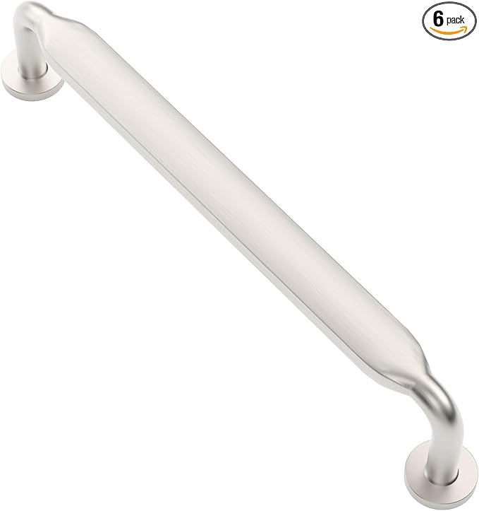 Alzassbg 6 Pack Brushed Satin Nickel Cabinet Handles, 5 Inch(128mm) Hole Centers Arch Modern Cabinet Pulls Kitchen Cabinets Hardware for Cabinets and Drawers AL3503SN