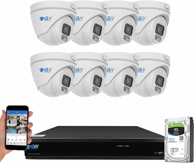 GW Security 5MP 1920P Security Camera System with AI Face/Human/Vehicle Detection, 8CH 4K DVR and 8 x 5MP 2592TVL Microphone Home CCTV Dome Camera, Smart AI Playback, Email Alert, 2TB Hard Drive