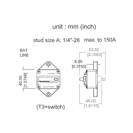 50 Amp Circuit Breaker with Manual Reset for Car Audio RV Truck Boat Marine, DC 12V - 48V | Waterproof IP67 Protection 50A Panel Mount