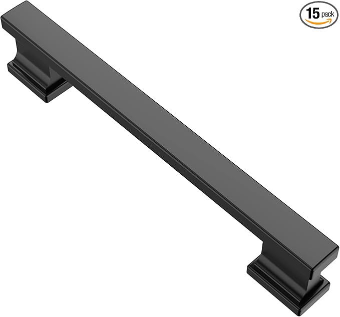 Alzassbg 15 Pack Matt Black Cabinet Pulls, 5 Inch(128mm) Hole Centers Kitchen Cabinet Handles for Cabinets and Drawers AL3061MB